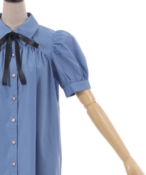 axes femme(アクシーズファム)の「パフスリーブシャツチュニ(チュニック・レディース・ブルー/ブラック/キナリ・MEDIUM)」の12枚目の写真