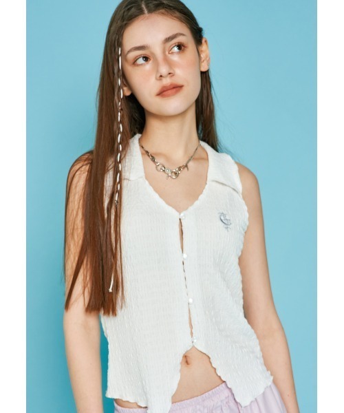 FANCY CLUB（ファンシークラブ）の「A'GEM/9 × .kom『 FANCY CLUB/ファンシークラブ』CRIMPY COLLAR OPEN SLEEVELESS/カラーオープンスリーブレス（シャツ/ブラウス・レディース・ブラック/ホワイト・FREE）」の19枚目の写真