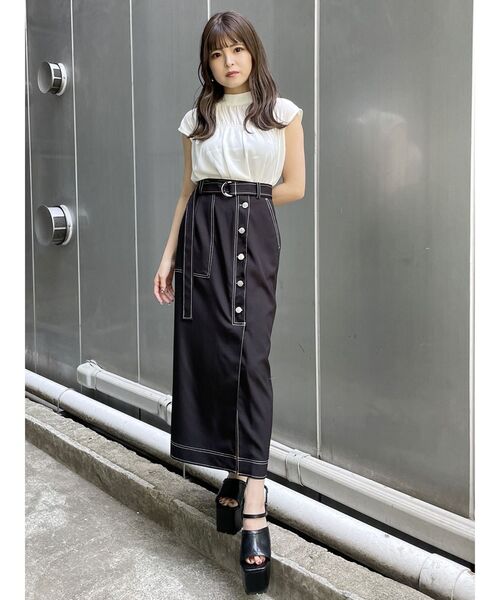 MURUA（ムルーア）の「アシメフロントボタンスカート（スカート・レディース・ブラック/ブラウン・1/2）」の3枚目の写真