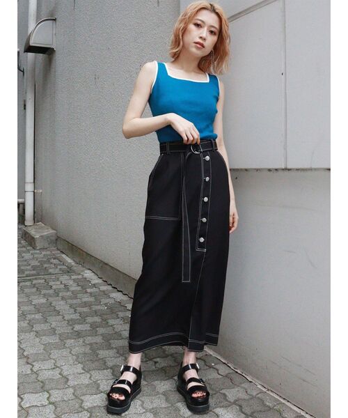 MURUA（ムルーア）の「アシメフロントボタンスカート（スカート・レディース・ブラック/ブラウン・1/2）」の5枚目の写真