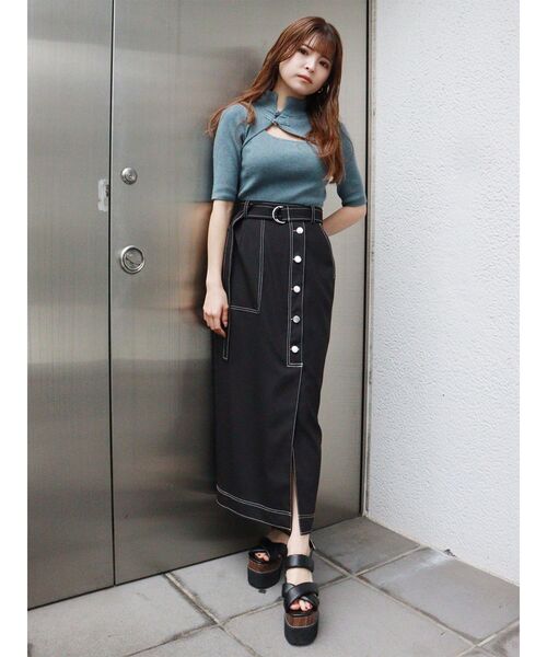 MURUA（ムルーア）の「アシメフロントボタンスカート（スカート・レディース・ブラック/ブラウン・1/2）」の6枚目の写真