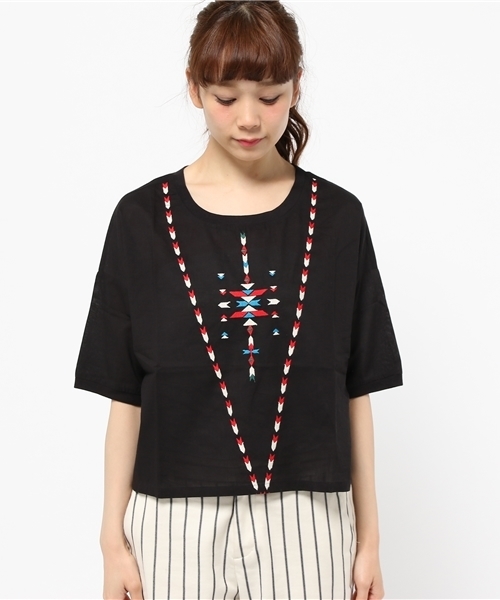 CIAOPANIC（チャオパニック）の「【Ciaopanic】　綿ボイル刺繍T（Tシャツ/カットソー・レディース・ホワイト/ブラック・FREE）」の3枚目の写真