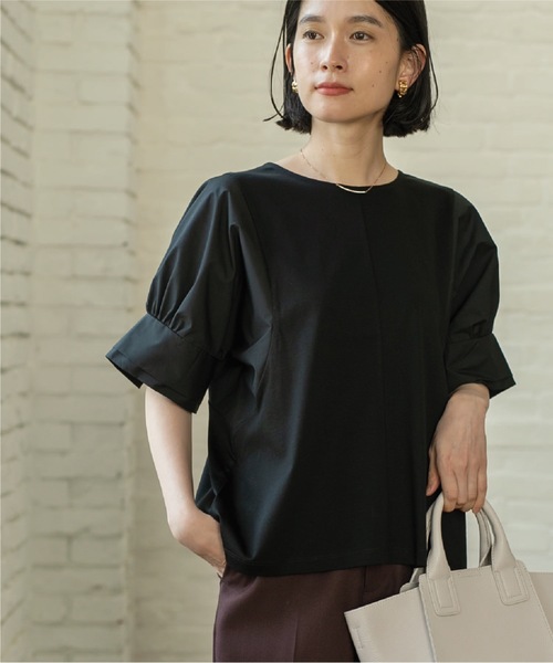 OPAQUE.CLIP（オペークドットクリップ）の「◆異素材ボリューム袖カットソー/シルク調コットン【洗濯機洗い可】（Tシャツ/カットソー・レディース・ブラック/オフホワイト/グリーン/ボルドー・38/42/36/40）」の3枚目の写真
