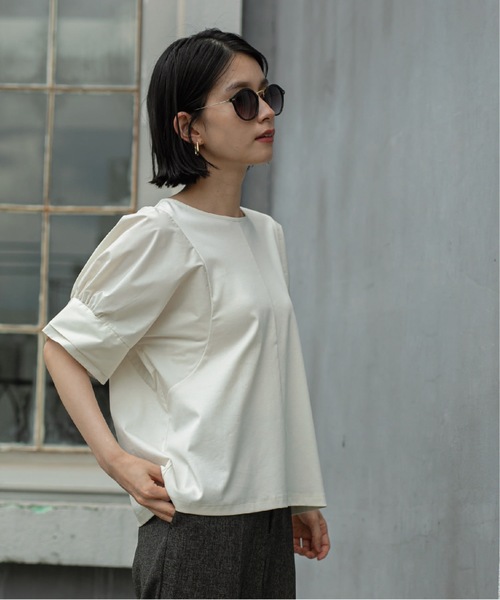 OPAQUE.CLIP（オペークドットクリップ）の「◆異素材ボリューム袖カットソー/シルク調コットン【洗濯機洗い可】（Tシャツ/カットソー・レディース・ブラック/オフホワイト/グリーン/ボルドー・38/42/36/40）」の7枚目の写真