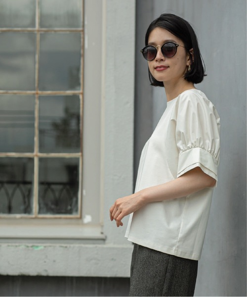 OPAQUE.CLIP（オペークドットクリップ）の「◆異素材ボリューム袖カットソー/シルク調コットン【洗濯機洗い可】（Tシャツ/カットソー・レディース・ブラック/オフホワイト/グリーン/ボルドー・38/42/36/40）」の8枚目の写真