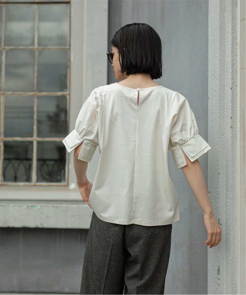 OPAQUE.CLIP（オペークドットクリップ）の「◆異素材ボリューム袖カットソー/シルク調コットン【洗濯機洗い可】（Tシャツ/カットソー・レディース・ブラック/オフホワイト/グリーン/ボルドー・38/42/36/40）」の11枚目の写真