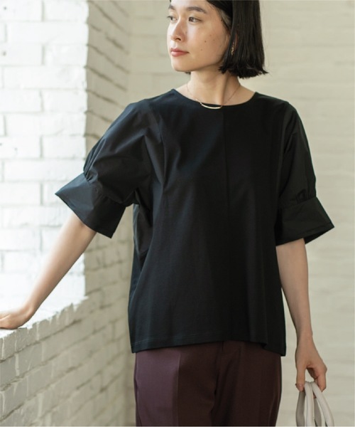 OPAQUE.CLIP（オペークドットクリップ）の「◆異素材ボリューム袖カットソー/シルク調コットン【洗濯機洗い可】（Tシャツ/カットソー・レディース・ブラック/オフホワイト/グリーン/ボルドー・38/42/36/40）」の12枚目の写真