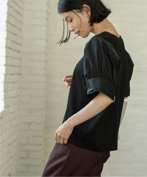 OPAQUE.CLIP（オペークドットクリップ）の「◆異素材ボリューム袖カットソー/シルク調コットン【洗濯機洗い可】（Tシャツ/カットソー・レディース・ブラック/オフホワイト/グリーン/ボルドー・38/42/36/40）」の13枚目の写真