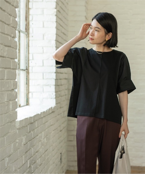 OPAQUE.CLIP（オペークドットクリップ）の「◆異素材ボリューム袖カットソー/シルク調コットン【洗濯機洗い可】（Tシャツ/カットソー・レディース・ブラック/オフホワイト/グリーン/ボルドー・38/42/36/40）」の15枚目の写真