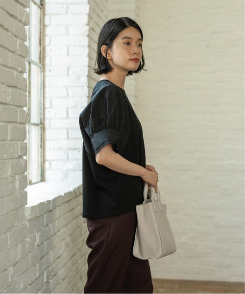 OPAQUE.CLIP（オペークドットクリップ）の「◆異素材ボリューム袖カットソー/シルク調コットン【洗濯機洗い可】（Tシャツ/カットソー・レディース・ブラック/オフホワイト/グリーン/ボルドー・38/42/36/40）」の16枚目の写真