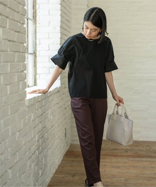 OPAQUE.CLIP（オペークドットクリップ）の「◆異素材ボリューム袖カットソー/シルク調コットン【洗濯機洗い可】（Tシャツ/カットソー・レディース・ブラック/オフホワイト/グリーン/ボルドー・38/42/36/40）」の18枚目の写真