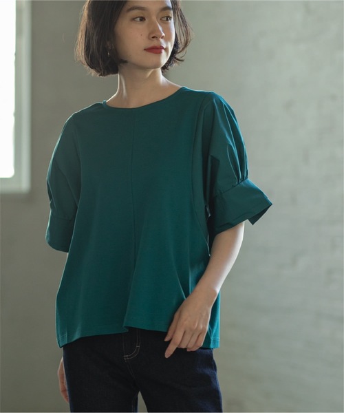 OPAQUE.CLIP（オペークドットクリップ）の「◆異素材ボリューム袖カットソー/シルク調コットン【洗濯機洗い可】（Tシャツ/カットソー・レディース・ブラック/オフホワイト/グリーン/ボルドー・38/42/36/40）」の19枚目の写真