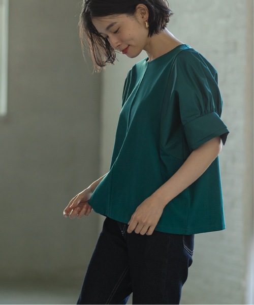 OPAQUE.CLIP（オペークドットクリップ）の「◆異素材ボリューム袖カットソー/シルク調コットン【洗濯機洗い可】（Tシャツ/カットソー・レディース・ブラック/オフホワイト/グリーン/ボルドー・38/42/36/40）」の21枚目の写真