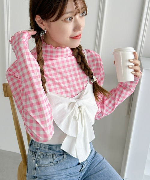 Loueme（ルエム）の「ギンガムチェックメロウシアーブラウス（Tシャツ