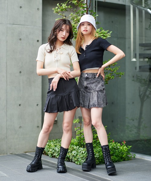 SPINNS(スピンズ)の「フェイクレザーレースアップ厚底シューズ(ブーツ・レディース・ブラック・M/L/LL)」の15枚目の写真