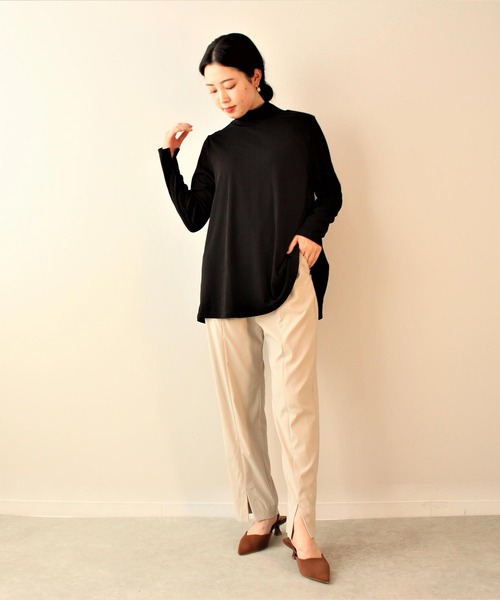 leswel(レスウェル)の「【L~5L 大きいサイズ】ランダムテレコ ボトルネック カットソー(Tシャツ/カットソー・レディース・ブラック/グレー/ブルー・4L/5L/L/3L/LL)」の5枚目の写真