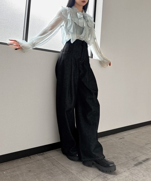 LVEU.（ラブユ.）の「【LVEU.】ハイウエストダブルタックワイドデニム / ボトムス デニム パンツ ハイウエスト ワイド タック ワンウォッシュ ブラック（デニムパンツ・レディース・ブラック・FREE）」の14枚目の写真