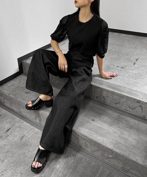 LVEU.（ラブユ.）の「【LVEU.】ハイウエストダブルタックワイドデニム / ボトムス デニム パンツ ハイウエスト ワイド タック ワンウォッシュ ブラック（デニムパンツ・レディース・ブラック・FREE）」の12枚目の写真