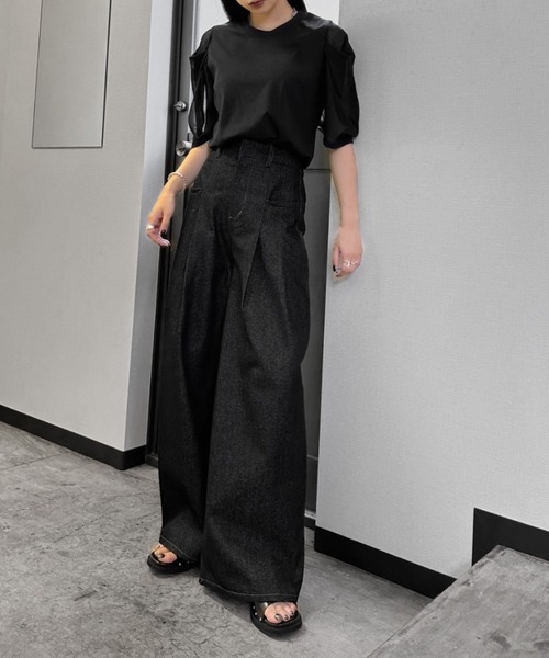 LVEU.（ラブユ.）の「【LVEU.】ハイウエストダブルタックワイドデニム / ボトムス デニム パンツ ハイウエスト ワイド タック ワンウォッシュ ブラック（デニムパンツ・レディース・ブラック・FREE）」の7枚目の写真