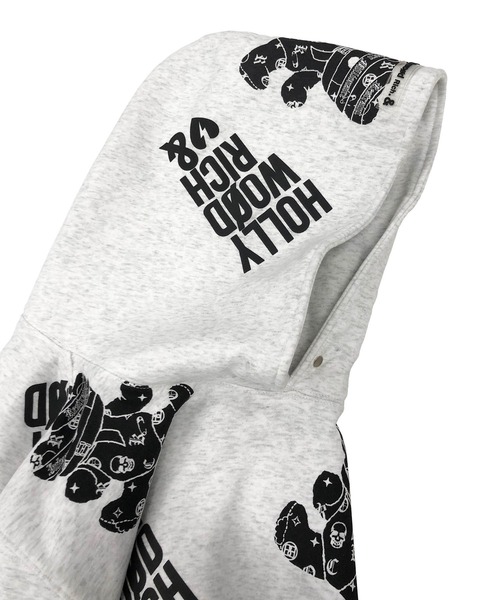 【Hollywood Rich.&】裏起毛スウェット / 総柄プリント オーバーサイズ ルーズパーカー（パーカー）｜ADMIX/ATELIER SAB MEN（アドミックスアトリエサブメン）