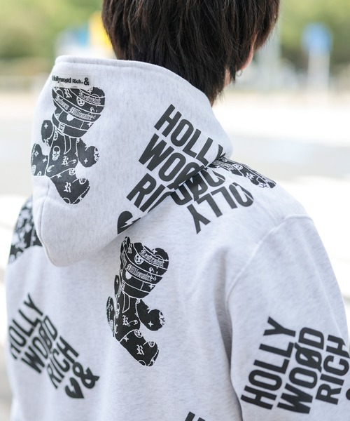 【Hollywood Rich.&】裏起毛スウェット / 総柄プリント オーバーサイズ ルーズパーカー（パーカー）｜ADMIX/ATELIER SAB MEN（アドミックスアトリエサブメン）