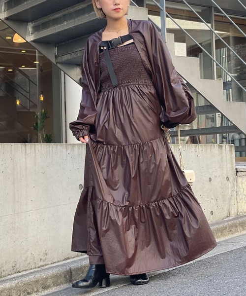 セール】コーティングレザーティアードキャミワンピース（ワンピース