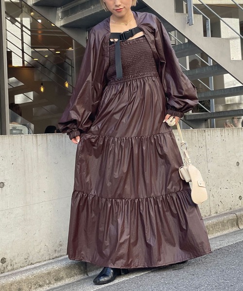 CIAOPANIC（チャオパニック）の「コーティングレザーティアードキャミワンピース（ワンピース・レディース・ブラック/ブラウン・1/0）」の12枚目の写真