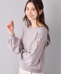 上品きれい見えレース刺しゅうニット