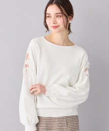上品きれい見えレース刺しゅうニット