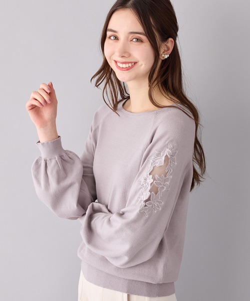 alotta（アロッタ）の「上品きれい見えレース刺しゅうニット（ニット/セーター・レディース・ホワイト/ネイビー/ラベンダー・LL/M/L/3L）」の10枚目の写真