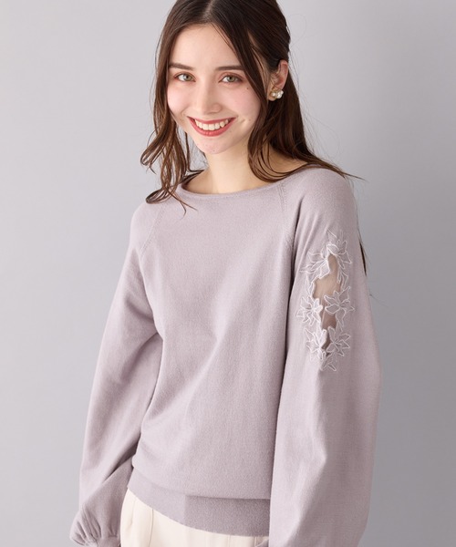 alotta（アロッタ）の「上品きれい見えレース刺しゅうニット（ニット/セーター・レディース・ホワイト/ネイビー/ラベンダー・LL/M/L/3L）」の12枚目の写真
