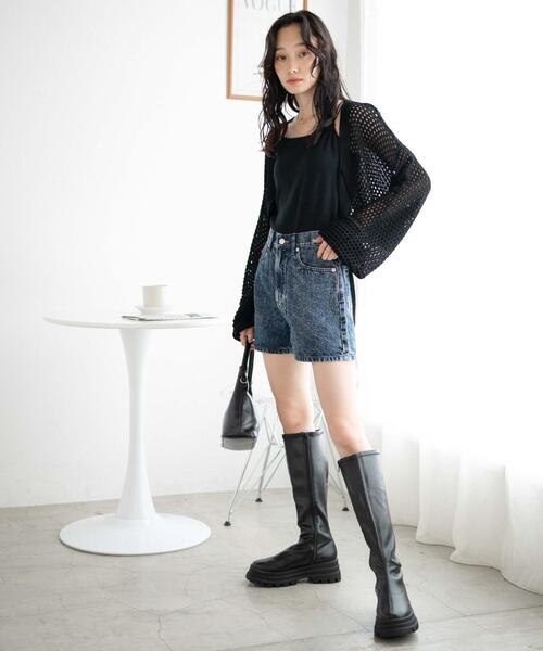 WEGO(ウィゴー)の「WEGO/デニム台形ショートパンツ(デニムパンツ・レディース・ブラック/ダークインディゴブルー/ブラック系その他/コバルトブルー・LARGE/SMALL/X-LARGE/MEDIUM/X-SMALL)」の8枚目の写真