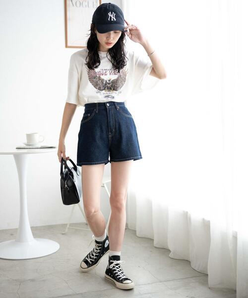 WEGO(ウィゴー)の「WEGO/デニム台形ショートパンツ(デニムパンツ・レディース・ブラック/ダークインディゴブルー/ブラック系その他/コバルトブルー・LARGE/SMALL/X-LARGE/MEDIUM/X-SMALL)」の7枚目の写真