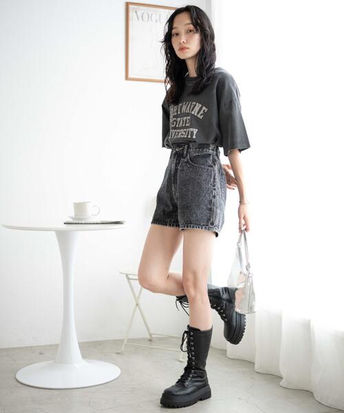 WEGO(ウィゴー)の「WEGO/デニム台形ショートパンツ(デニムパンツ・レディース・ブラック/ダークインディゴブルー/ブラック系その他/コバルトブルー・LARGE/SMALL/X-LARGE/MEDIUM/X-SMALL)」の6枚目の写真