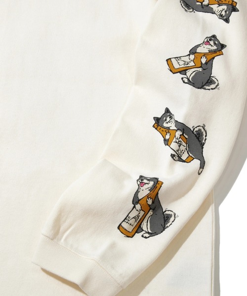 go slow caravan（ゴースローキャラバン）の「超ヘビーUSA/C 柴犬と晩酌 ロングスリーブTEE（Tシャツ/カットソー・メンズ・ホワイト/ブラック・SMALL/MEDIUM/LARGE/X-LARGE）」の4枚目の写真