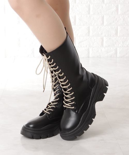 セール】厚底レースアップミドルブーツ（ブーツ）｜Lace Ladies