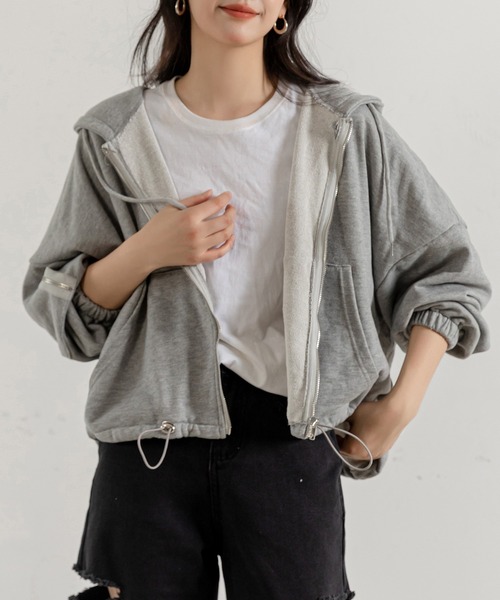 セール】レディース クロップド丈フルオープンジップパーカー