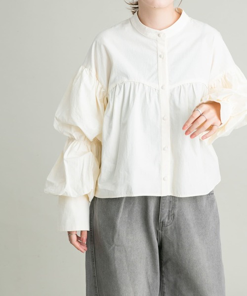 KBF（ケイビーエフ）の「ダブルスリーブギャザーシャツ（シャツ/ブラウス・レディース・ダークブラウン/アイボリー/ベージュ系その他・ONE）」の10枚目の写真