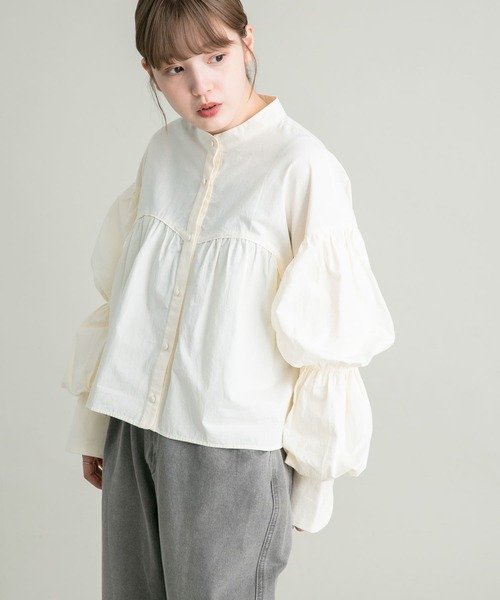 KBF（ケイビーエフ）の「ダブルスリーブギャザーシャツ（シャツ/ブラウス・レディース・ダークブラウン/アイボリー/ベージュ系その他・ONE）」の12枚目の写真