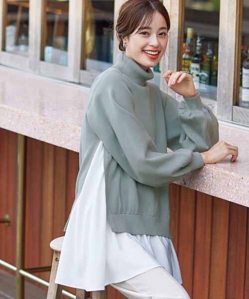 セール】【洗える】コンビフレアニットトップス（ニット/セーター