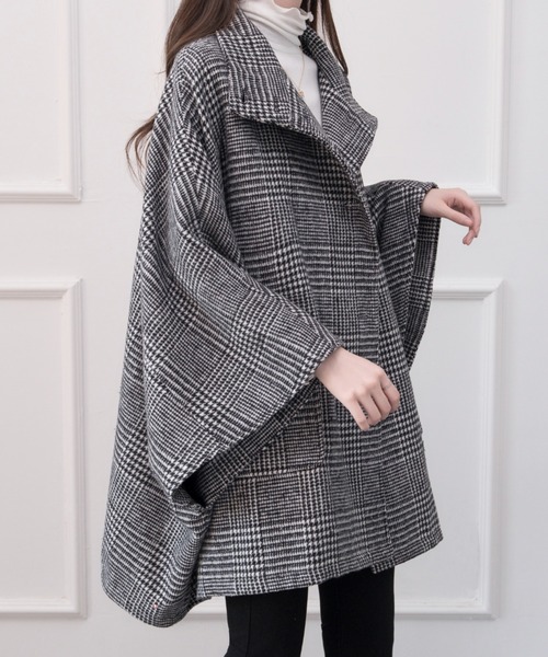 ABITOKYO（アビトーキョー）の「ビックシルエットスタンドカラーチェック柄ポンチョコート（ポンチョ・レディース・ブラック/ベージュ系その他/ブラック系その他/ベージュ/アイボリー/モカ・FREE）」の13枚目の写真