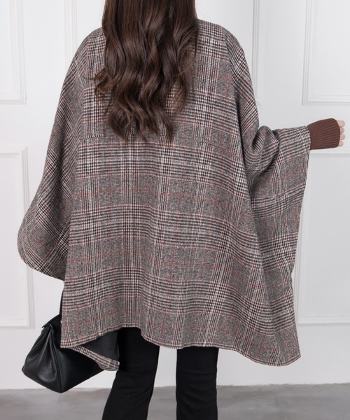 ABITOKYO（アビトーキョー）の「ビックシルエットスタンドカラーチェック柄ポンチョコート（ポンチョ・レディース・ブラック/ベージュ系その他/ブラック系その他/ベージュ/アイボリー/モカ・FREE）」の18枚目の写真