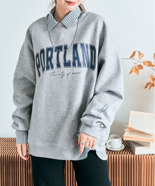 kirakiraShop(キラキラショップ)の「ロゴプリント 裏起毛 スウェット プルオーバー(スウェット・レディース・チャコール/グリーン/杢グレー/ブルー/ブラック/カーキ/ライトベージュ・FREE)」の1枚目の写真