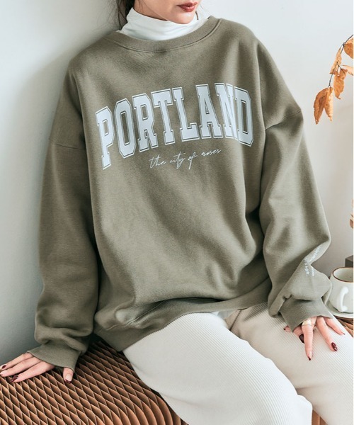 kirakiraShop(キラキラショップ)の「ロゴプリント 裏起毛 スウェット プルオーバー(スウェット・レディース・チャコール/グリーン/杢グレー/ブルー/ブラック/カーキ/ライトベージュ・FREE)」の6枚目の写真