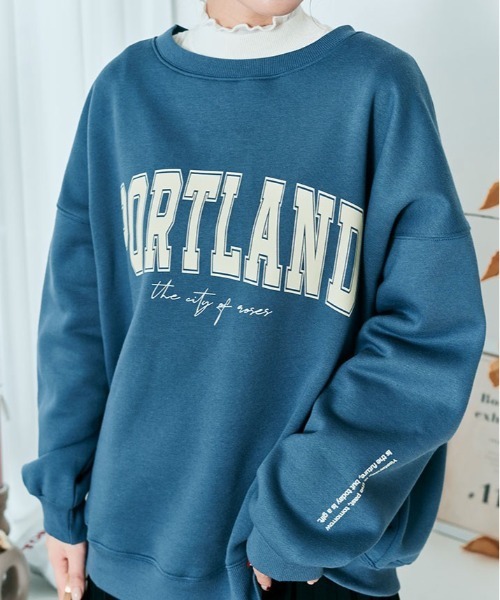 kirakiraShop(キラキラショップ)の「ロゴプリント 裏起毛 スウェット プルオーバー(スウェット・レディース・チャコール/グリーン/杢グレー/ブルー/ブラック/カーキ/ライトベージュ・FREE)」の7枚目の写真