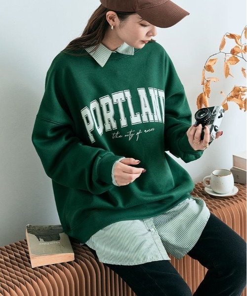 kirakiraShop(キラキラショップ)の「ロゴプリント 裏起毛 スウェット プルオーバー(スウェット・レディース・チャコール/グリーン/杢グレー/ブルー/ブラック/カーキ/ライトベージュ・FREE)」の2枚目の写真