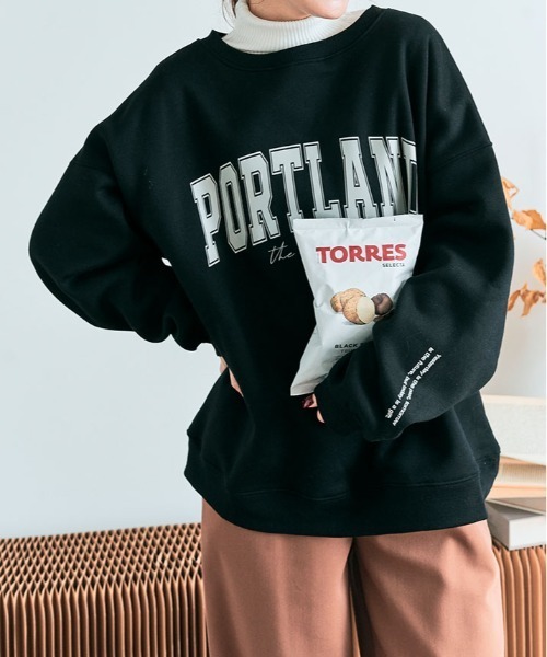 kirakiraShop(キラキラショップ)の「ロゴプリント 裏起毛 スウェット プルオーバー(スウェット・レディース・チャコール/グリーン/杢グレー/ブルー/ブラック/カーキ/ライトベージュ・FREE)」の3枚目の写真