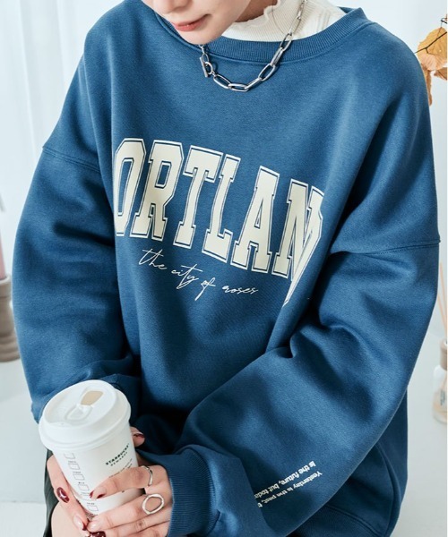 kirakiraShop(キラキラショップ)の「ロゴプリント 裏起毛 スウェット プルオーバー(スウェット・レディース・チャコール/グリーン/杢グレー/ブルー/ブラック/カーキ/ライトベージュ・FREE)」の11枚目の写真