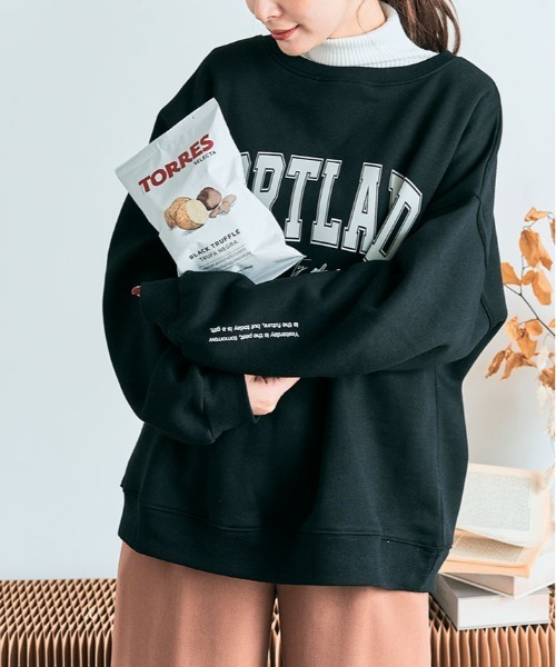 kirakiraShop(キラキラショップ)の「ロゴプリント 裏起毛 スウェット プルオーバー(スウェット・レディース・チャコール/グリーン/杢グレー/ブルー/ブラック/カーキ/ライトベージュ・FREE)」の8枚目の写真