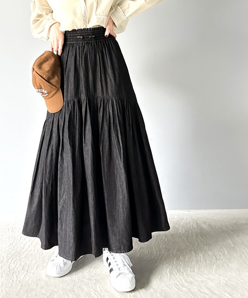 セール】歩くたびにふんわり軽やか。デニムティアードフレアスカート